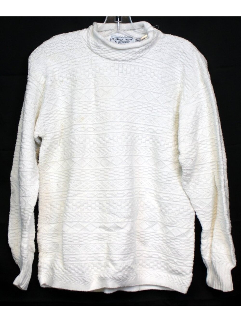 Vtg 90s A Knitch Above White Sweater Med Women Cable Square Chain Chevron Rows